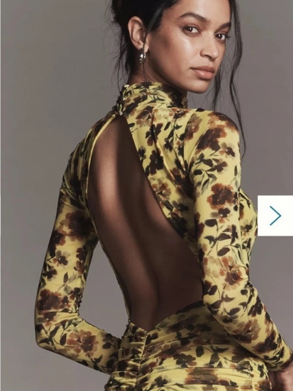 AFRM Cruz Anthropologie Yellow Mesh Floral Maxi Cut Out Back Dress Large New NWT - Picture 7 of 16